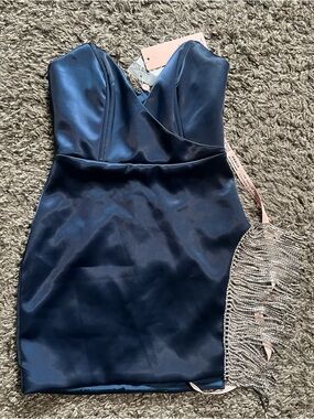 oh polly navy blue dress Rent Oh Polly Arabella Embellished High Neck A-Line Mini Dress in Royal  Indigo